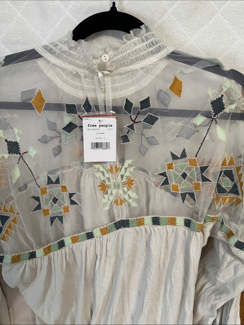 Free People Cream Sheer Yoke Embroidered Blouse - Picture 4 of 7